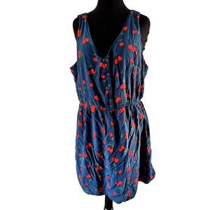 Blue Cherries Plus Size Dress 1X Buttons Retro Summer